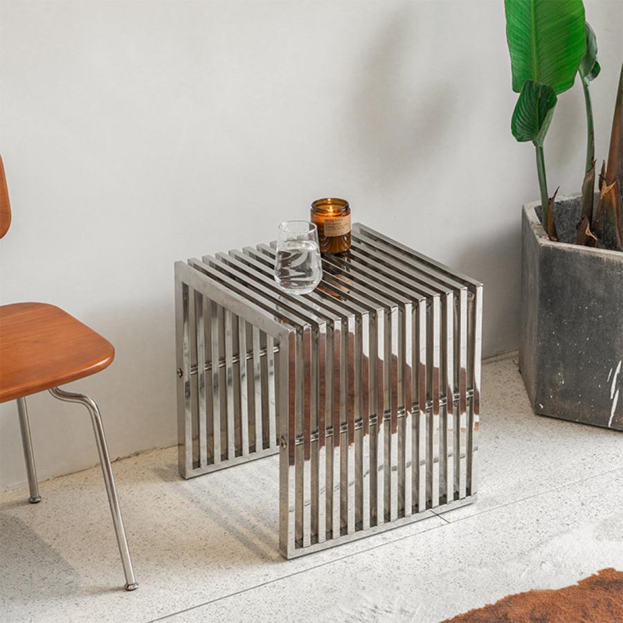 ステンレス スクエア サイドテーブル スツール　モダン　シンプル　アート 楽天市場】ステンレス スクエア サイドテーブル スツール H40