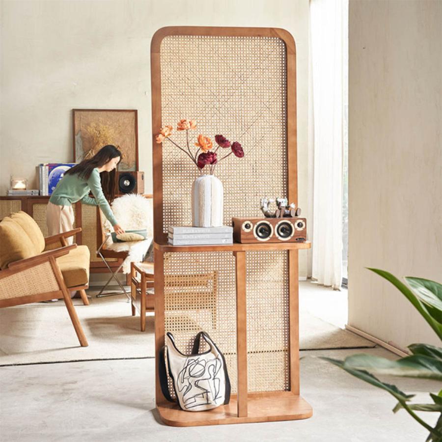 ラタン製　花モチーフ壁掛け木製ラック 4582778225015_1.jpg