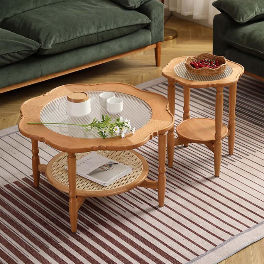 大] VeroMan ラタン編みサイドテーブル ローテーブル テーブル