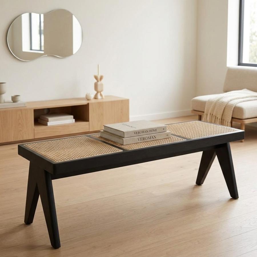 3人掛け] VeroMan ラタン ベンチ ウッド ダイニングチェア 椅子 安定