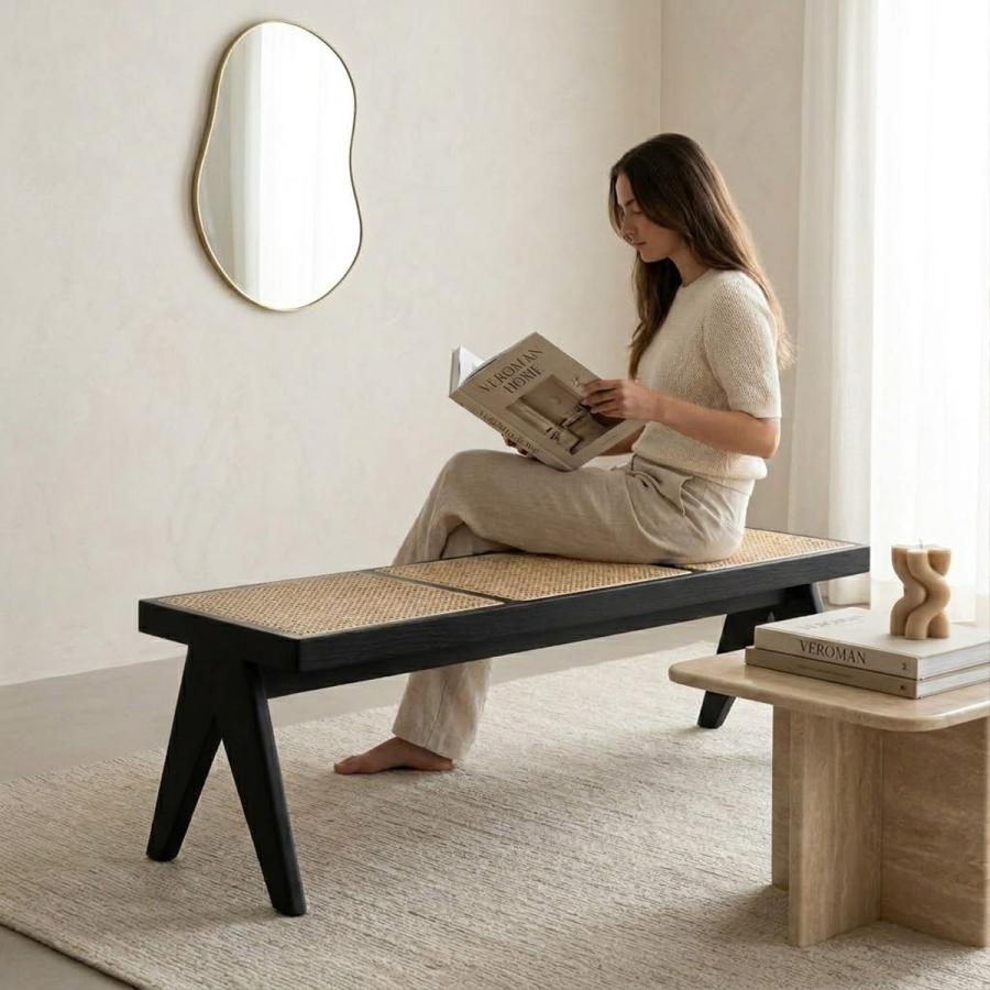 3人掛け] VeroMan ラタン ベンチ ウッド ダイニングチェア 椅子 安定