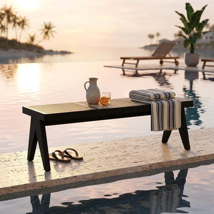 3人掛け] VeroMan ラタン ベンチ ウッド ダイニングチェア 椅子 安定