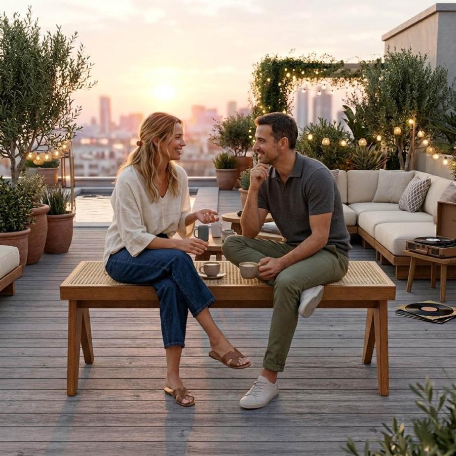 3人掛け] VeroMan ラタン ベンチ ウッド ダイニングチェア 椅子 安定