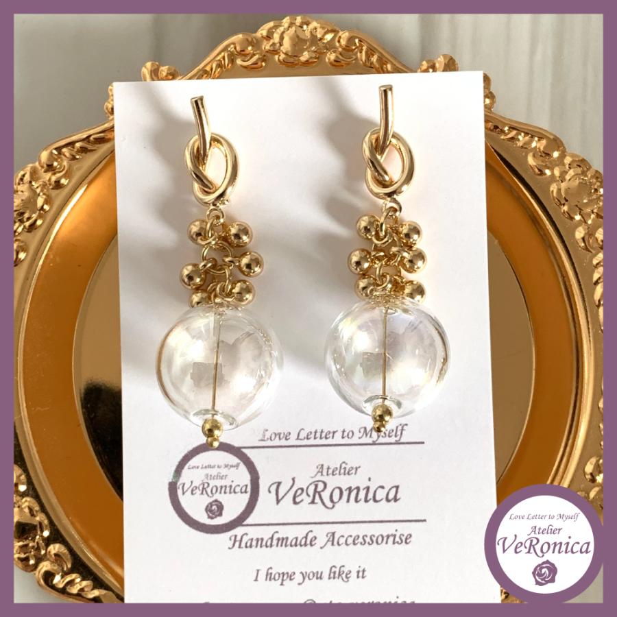 【489】クラックガラス ゴールド フープ ピアス イヤリング ハンドメイド 489】クラックガラス ゴールド フープ ピアス イヤリング ハンドメイド