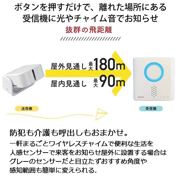 ワイヤレスチャイム 人感センサー チャイム 本体 増設可能 屋内 屋外 ワイヤレス センサー 配線不要 送信機 受信機 セット XPN750 リーベックス REVEX｜versos｜02