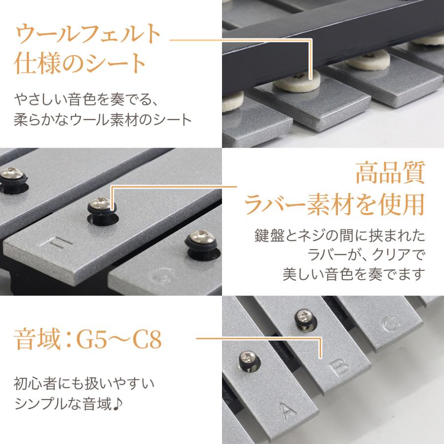 鉄琴 楽器 子供 グロッケン 卓上鉄琴 30音 マレット 4本 収納ケース付