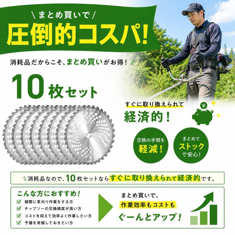 チップソー替刃９組セットSPECIAL CHIPSAW 刈払機用 255×40P チップソー 255 40P 10枚セット 草刈り機 草刈機 草取り 刈り払い機