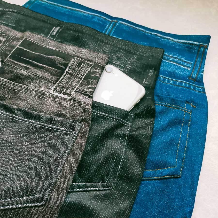 【PHENIX】新品•未使用品 ジーンズ風 レギンス パンツ プリント Sサイズ 大きいサイズ）【接触冷感】レギンスパンツ（股下60cm丈
