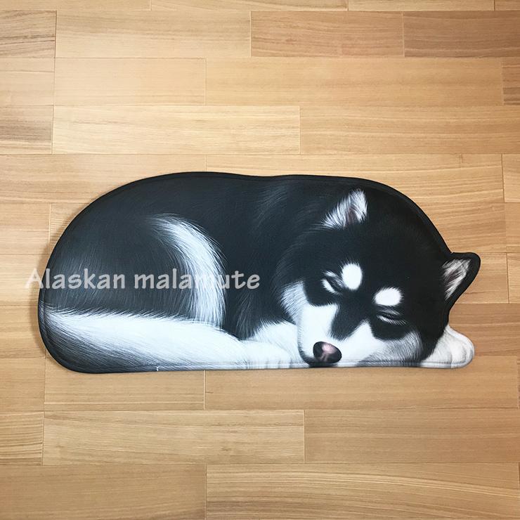 在庫限り！ 【わんちゃんの寝顔プリント☆アラスカンマラミュート】ふわふわマット 玄関マット アクセントラグ リアル 滑り止め 厚みあり 80B