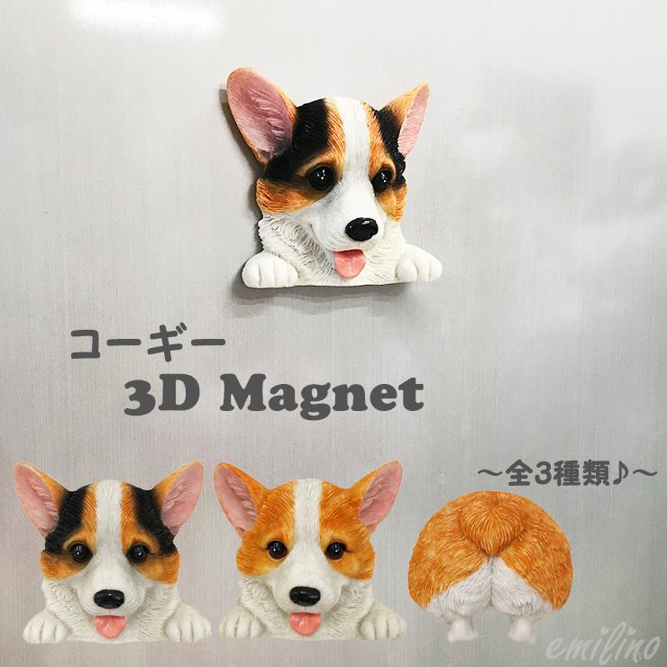 コーギー 3Dマグネット フィギュア マグネット 磁石 オブジェ デコレーション 冷蔵庫 ホワイトボード かわいい 飾り インテリア 犬 emilystyle｜vertech-shop