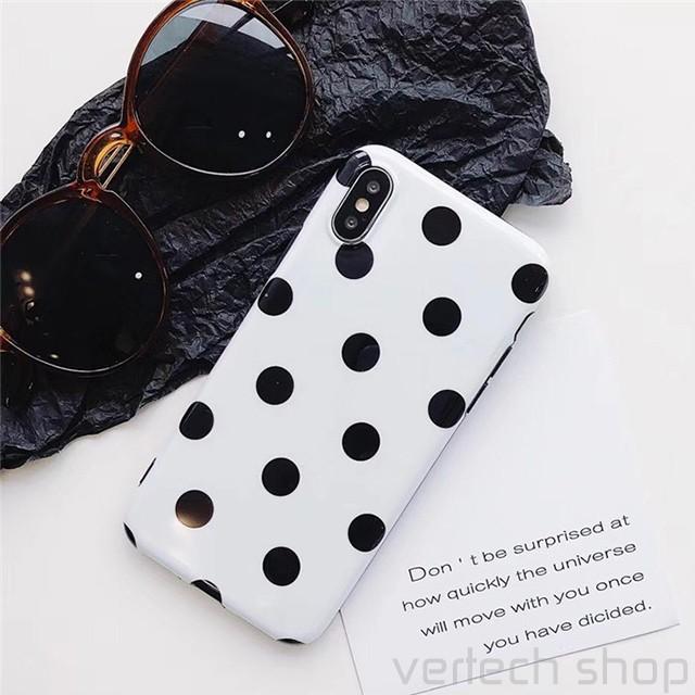 早い者勝ち】ドット柄のiPhoneケース モノトーン 黒白 水玉模様 丸