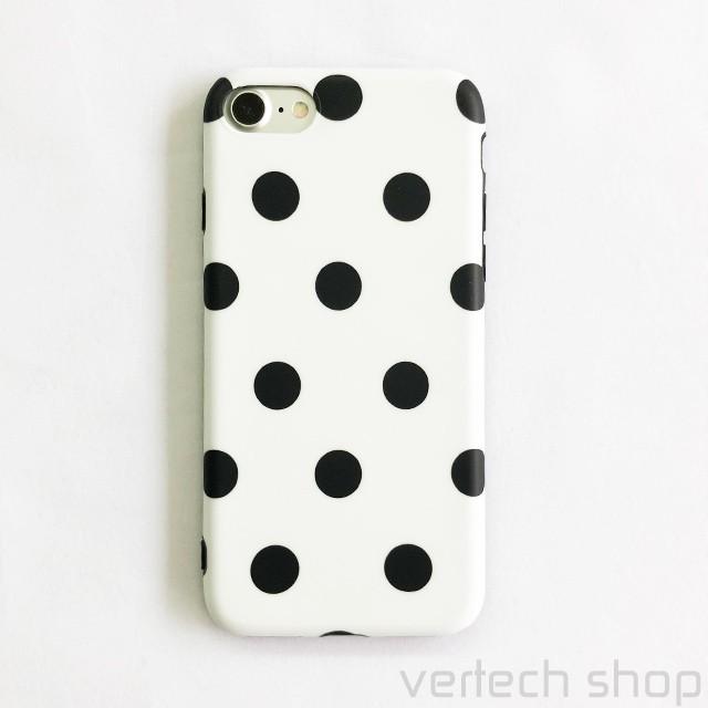 早い者勝ち】ドット柄のiPhoneケース モノトーン 黒白 水玉模様 丸