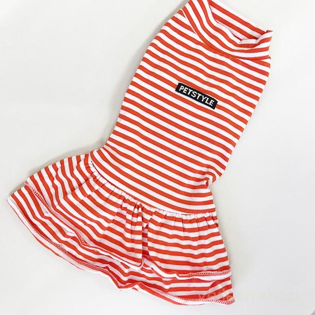 メール便は送料無料 赤ボーダーワンピース 裾フリル ボーダー ワンピース フリル ストレッチ 犬 服 女の子 かわいい Pw 014 Emilino 通販 Yahoo ショッピング