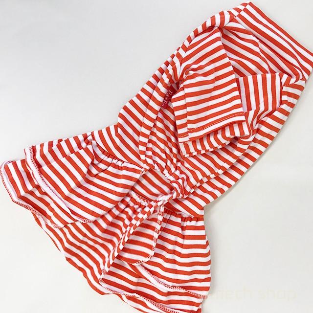 メール便は送料無料 赤ボーダーワンピース 裾フリル ボーダー ワンピース フリル ストレッチ 犬 服 女の子 かわいい Pw 014 Emilino 通販 Yahoo ショッピング