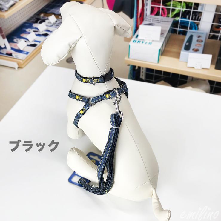 デニム風 首輪＆ハーネス＆リードのお得な3点セット♪ 犬猫兼用