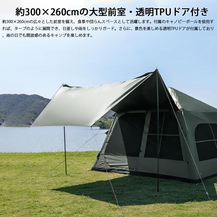 エアーテント ロッジ式 煙突穴付き 日除けタープ付き 未使用 エアーテント インフレータブルテント 空気入れ付き TPUルーフ付き
