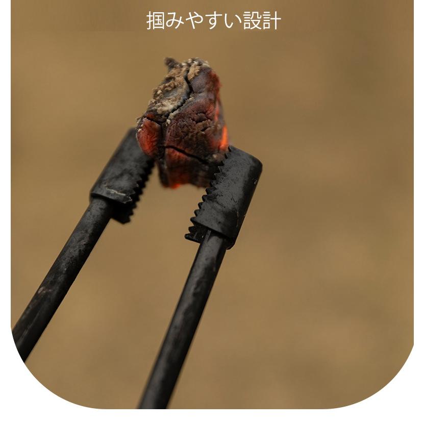 火バサミ 火吹き棒 一体型 薪バサミ バネ付き 焚き火 トング 炭