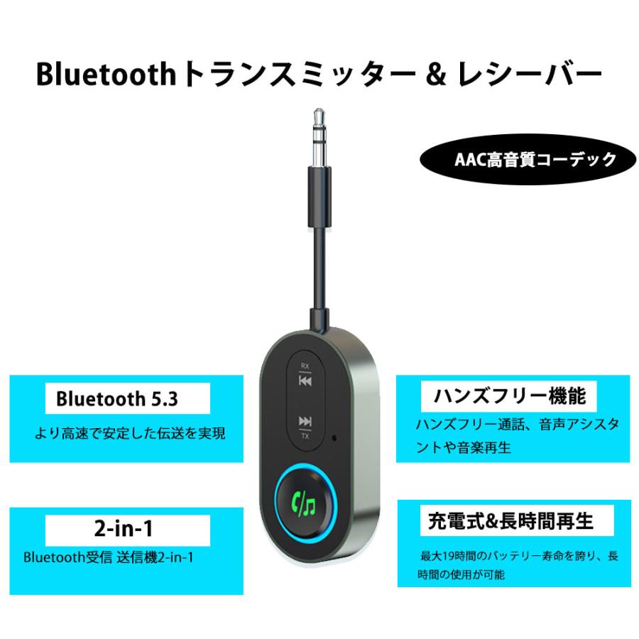 Bluetoothトランスミッター& レシーバー 3.5mm 受信 送信機2-in-1