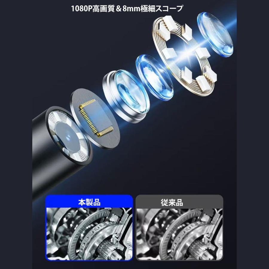 先端可動式ファイバースコープ 工業内視鏡カメラ 内視鏡　IP67防水 6MMレンズ HD1080P写真撮影＆ビデオ録画 Android/iPhone対応可能  1.5M半剛性ケーブル |  | 03