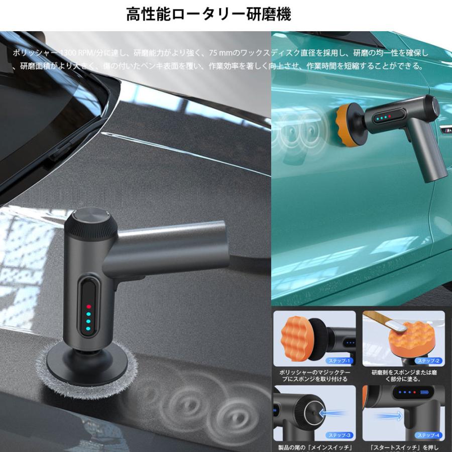 ポリッシャー ミニ電動 車 75mm コードレス 7.4V 2000mAh*2 充電式