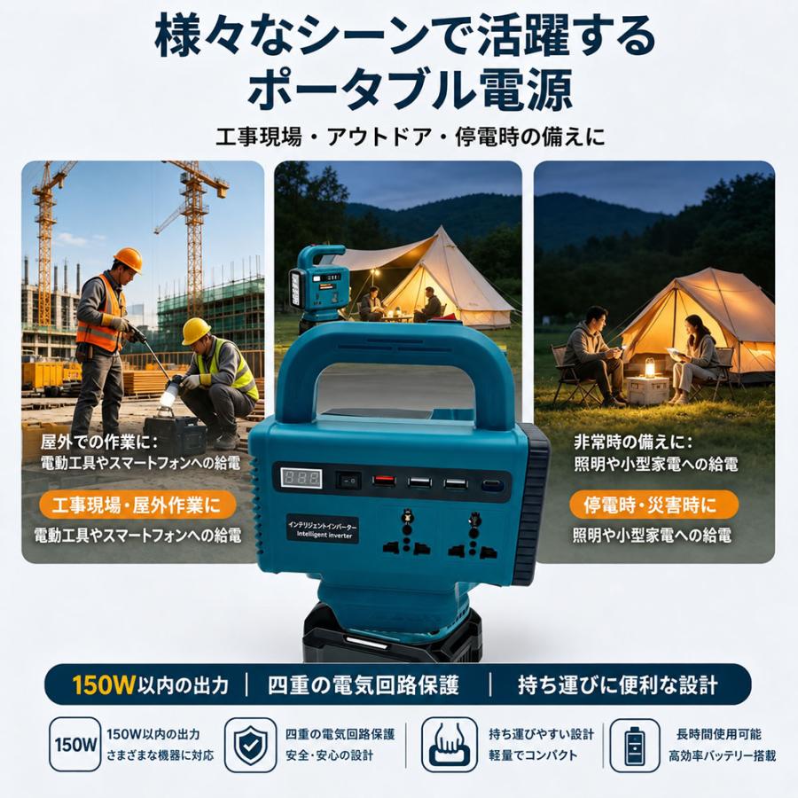 マキタバッテリー互換 LEDコードレス作業灯 投光器 インバーター110V