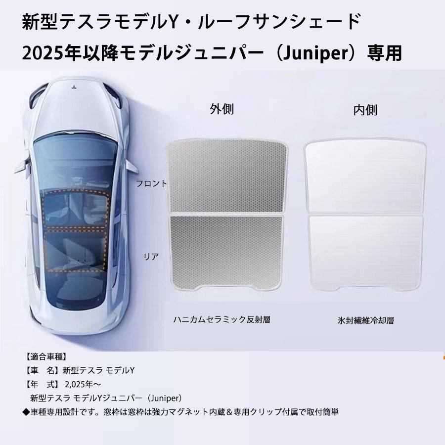 新型テスラ モデルYジュニパー（Juniper）ルーフサンシェード 前後2枚