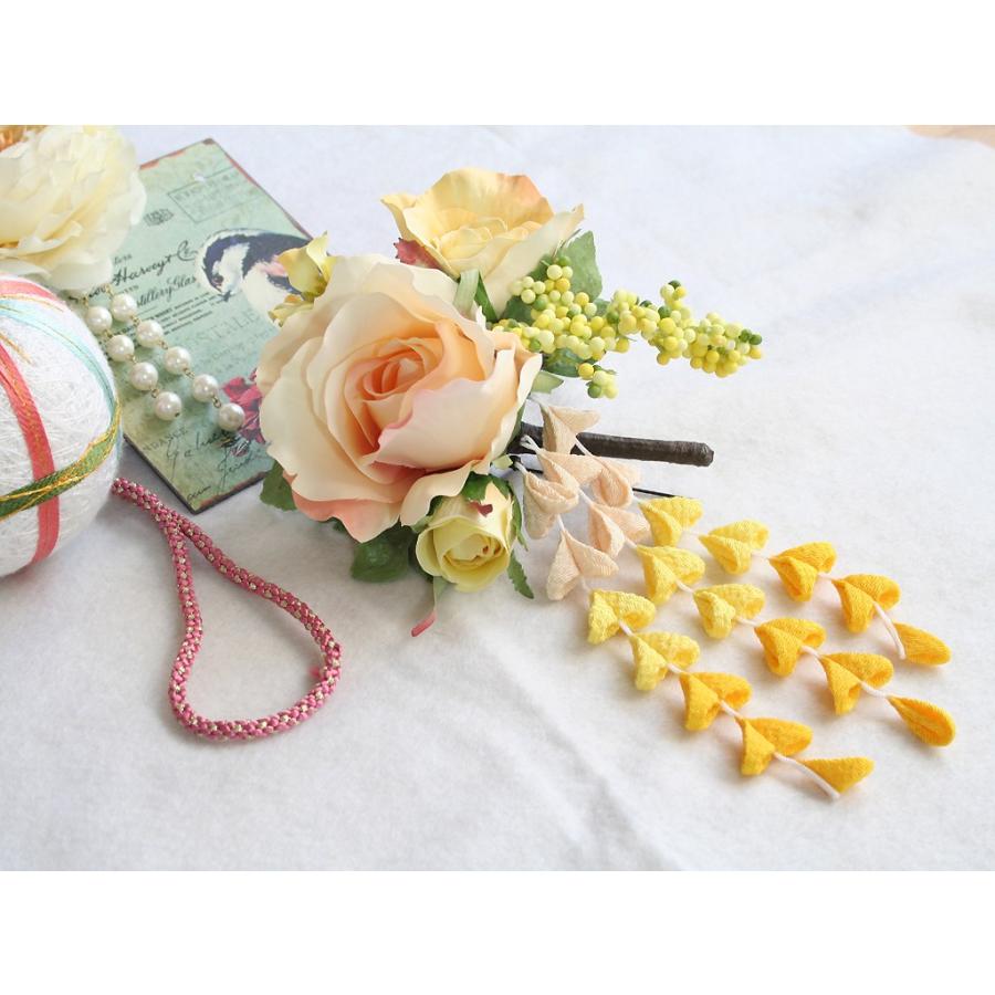 パステルカラーのバラとちりめん下がりの髪飾り：HA002 | 