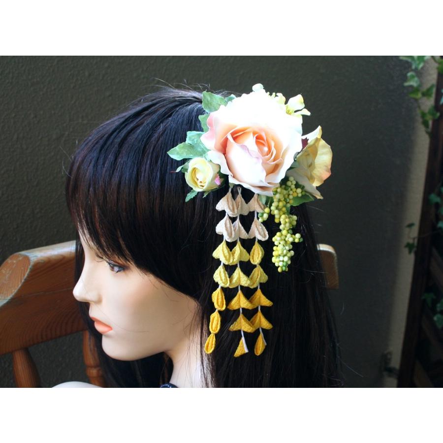 パステルカラーのバラとちりめん下がりの髪飾り：HA002 |  | 01