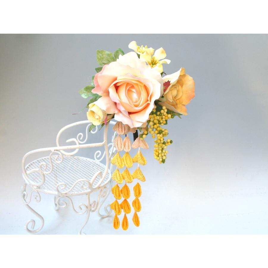 パステルカラーのバラとちりめん下がりの髪飾り：HA002 |  | 02