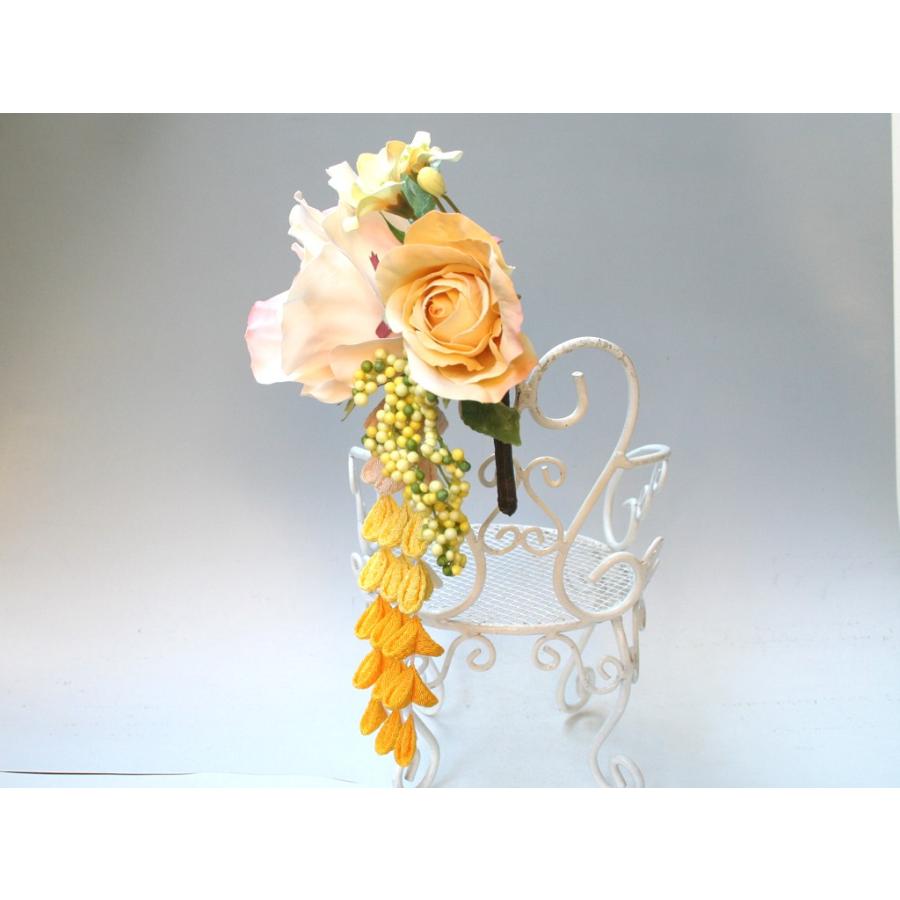 パステルカラーのバラとちりめん下がりの髪飾り：HA002 |  | 04