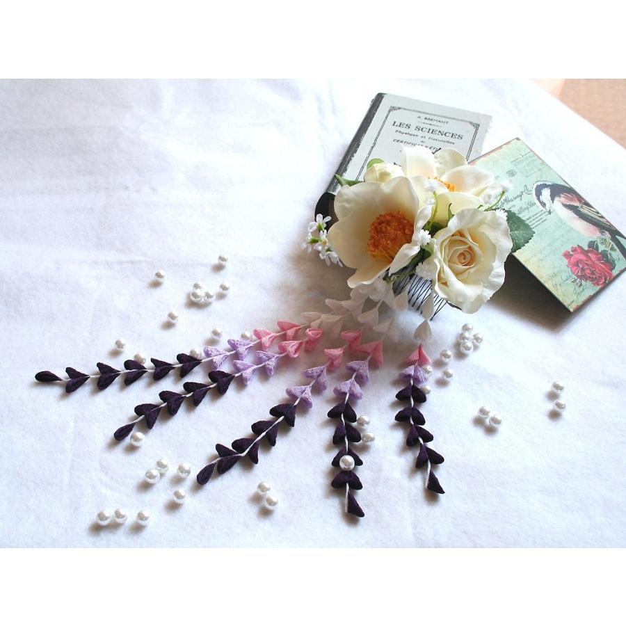 パープル系の下がりが入った粋な髪飾り(コーム)：HA034 | 