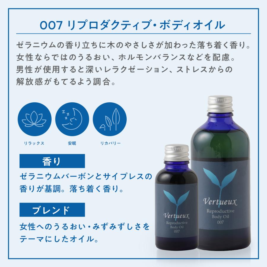 ボディオイル ヴェルトゥー公式 007 100ml リプロダクティヴ 美容 香り アロマ マッサージ イギリス製 オーガニック エシカルコスメの画像