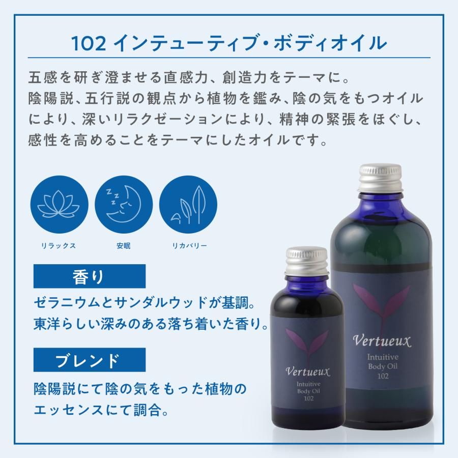 ボディオイル ヴェルトゥー公式 102 100ml インテューティブ 美容 香り アロマ マッサージ イギリス製 ゼラニウム オーガニック エシカルコスメの画像