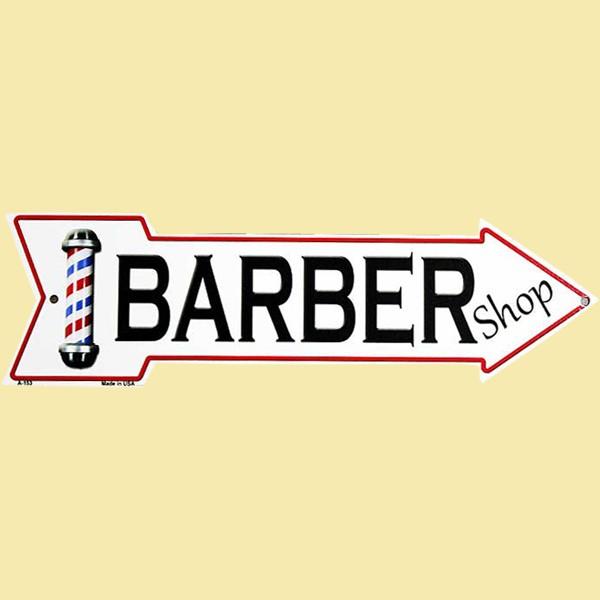 床屋さん BARBER Shop アローカット 矢印型 アメリカンブリキ看板 アメリカ 雑貨 アメリカン雑貨｜veryberry