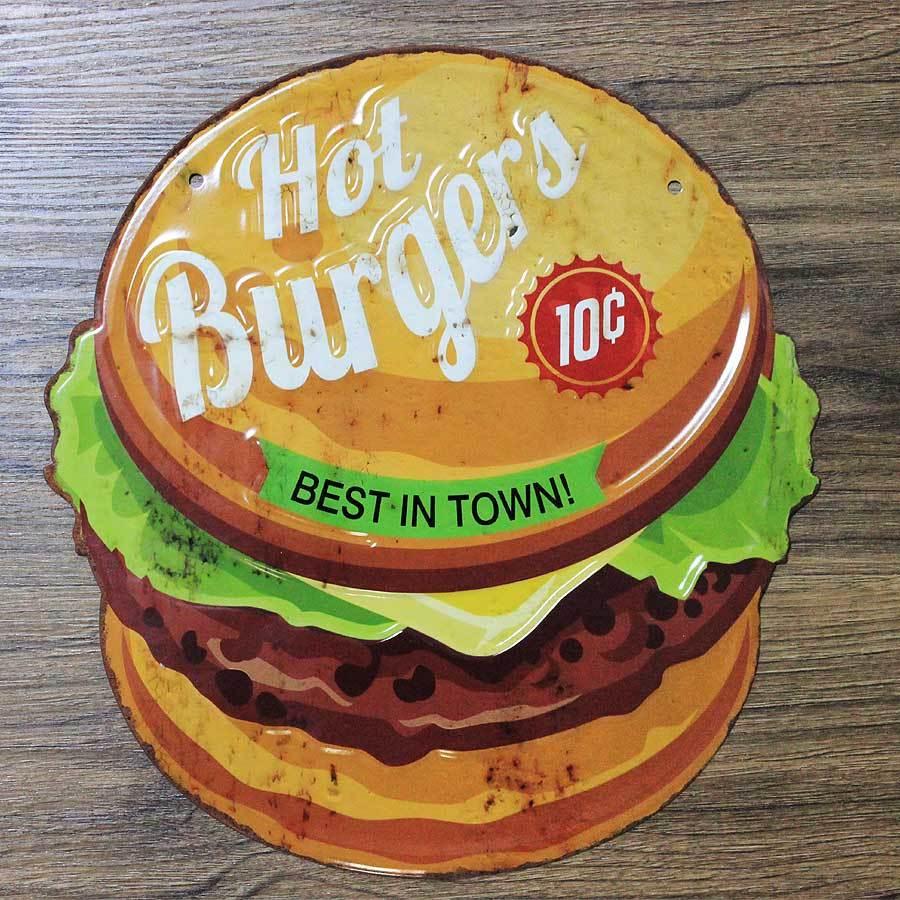 本物保証 ハンバーガー型 エンボス加工 レトロ調 金属製壁飾り メタルプレート アメリカン雑貨 Supplystudies Com