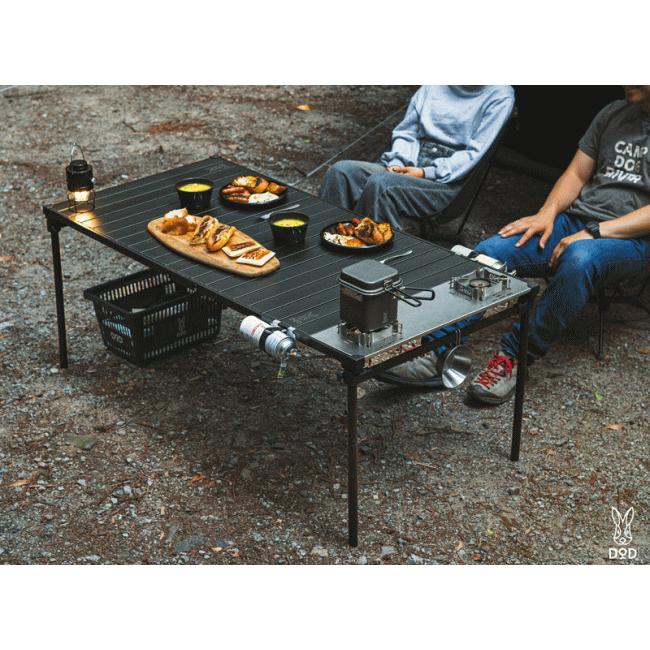 DOD テーブル ダイニングテーブル キッチンテーブル 3段階高さ調整 145×70cm コンパクト収納 ダイキチテーブル TB6-107-BK【NEW】の画像