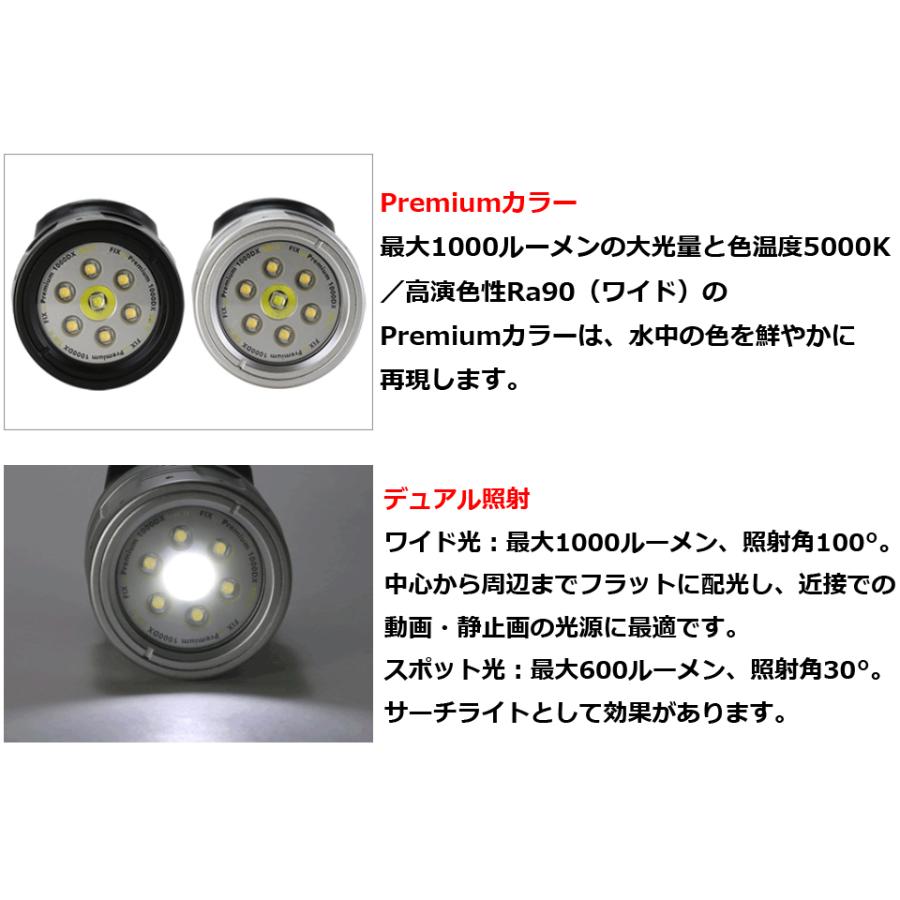 フィッシュアイ FIX NEO Premium 1000DX SW2 プレミアム 水中ライト 充電池 充電器付 LED 水中カメラ 水中ビデオ ダイビング フィックスネオ｜verygood｜03