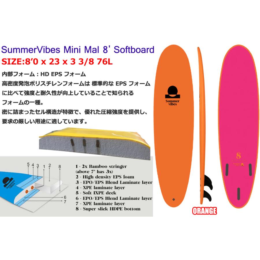 SummerVibes Mini Mal 8' Softboard 8.0 サーフボード HD EPS ソフト