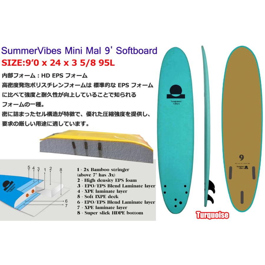 SummerVibes Mini Mal 9' Softboard 9.0 サーフボード HD EPS ソフト