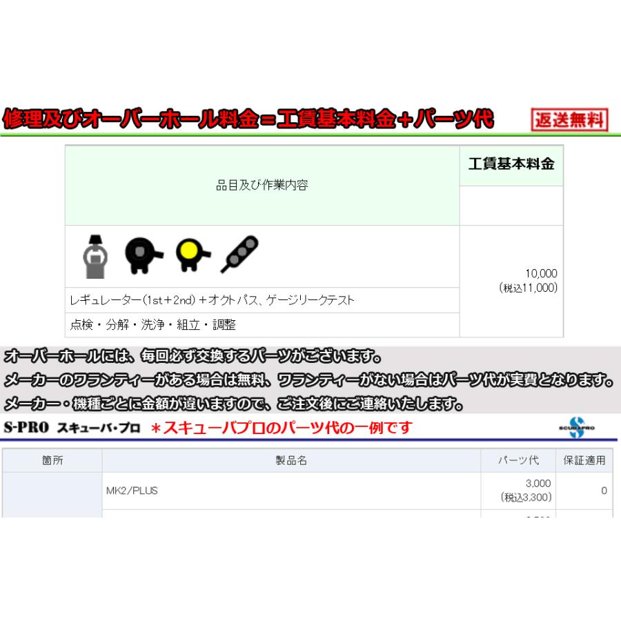 ダイビング器材 オーバーホール メンテナンス OH レギュレター オクトパス  3点セット 保証(6ヵ月間)・再調整＆点検サービス(1年間) |  | 03