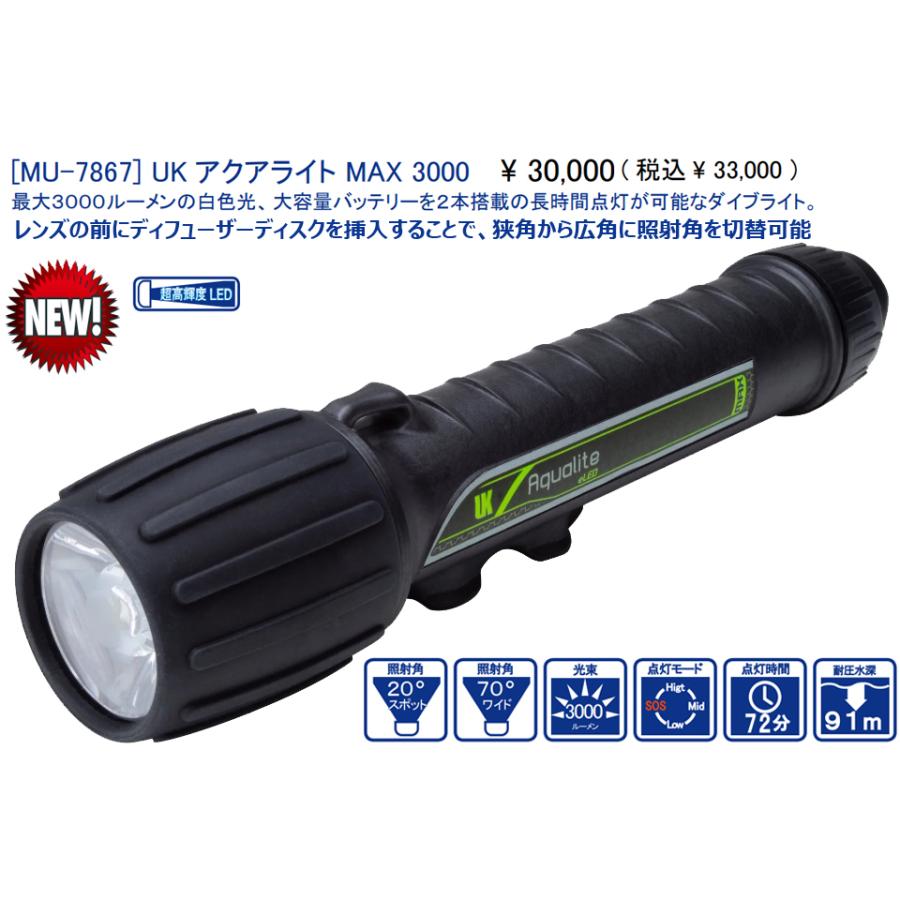 UK アクアライト MAX 3000 水中 3000ルーメン 水中ライト MU UK アクアライト MAX 3000 水中 3000ルーメン 水中ライト MU