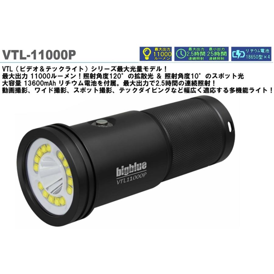 ZERO BIGBLUE ビッグブルー 水中ライト LED VTL-11000P ビデオテックライト ダイビング ライト ワイド 動画 ...
