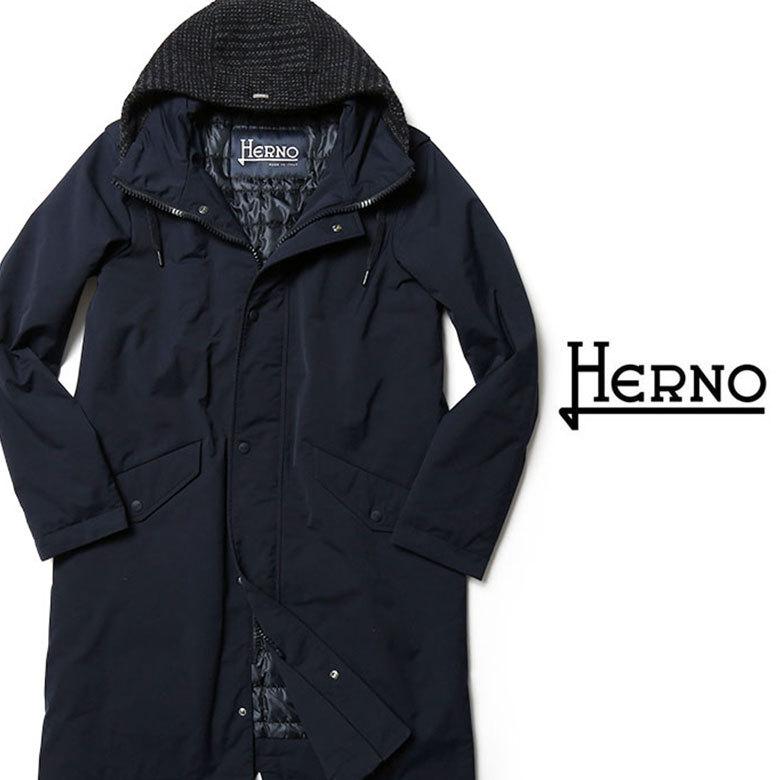 熱い販売 異素材切替のオシャレなm 51 ロングコート Herno フード ツイード グレンプレイド ダウンコート メンズ ダウン ヘルノ コート アウター Www Affaires Sociales Gouv Cg