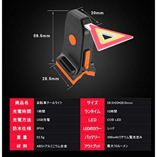 訳あり 自転車 リフレクタ 三角 テールライト USB充電式 リフレクター