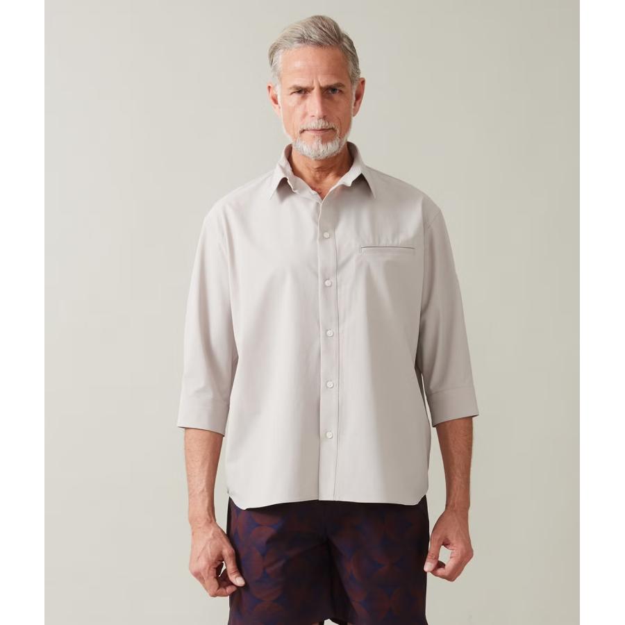 【junhashimoto｜ジュンハシモト】ロールアップシャツ 3/4 ROLL-UP SHIRT アイボリー 鶯 ネイビー 上品 高級感 メンズ セットアップ【1062620003】 | 