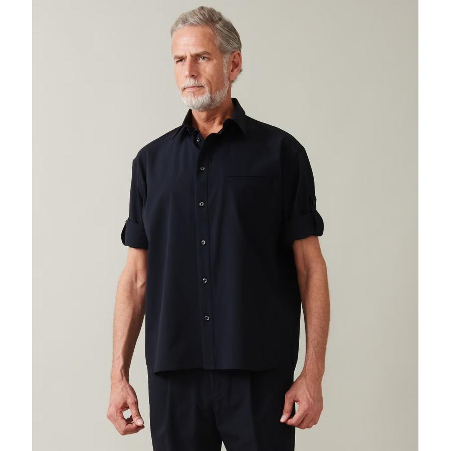 【junhashimoto｜ジュンハシモト】ロールアップシャツ 3/4 ROLL-UP SHIRT アイボリー 鶯 ネイビー 上品 高級感 メンズ セットアップ【1062620003】 |  | 01