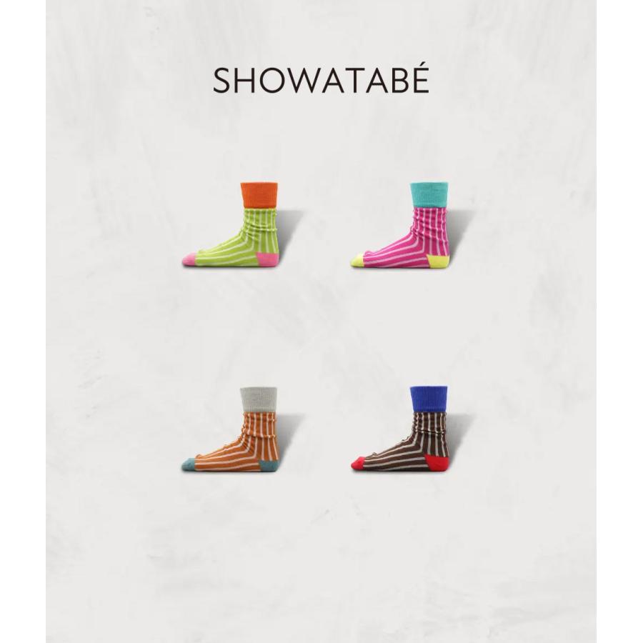 【SHOWATABE｜ショウワタベ】コットンニードルアウトソックスストライプス Cotton Needle-Out Socks | Stripes ライム ピンク オレンジ ブラウン 靴下【sw-36】 | 