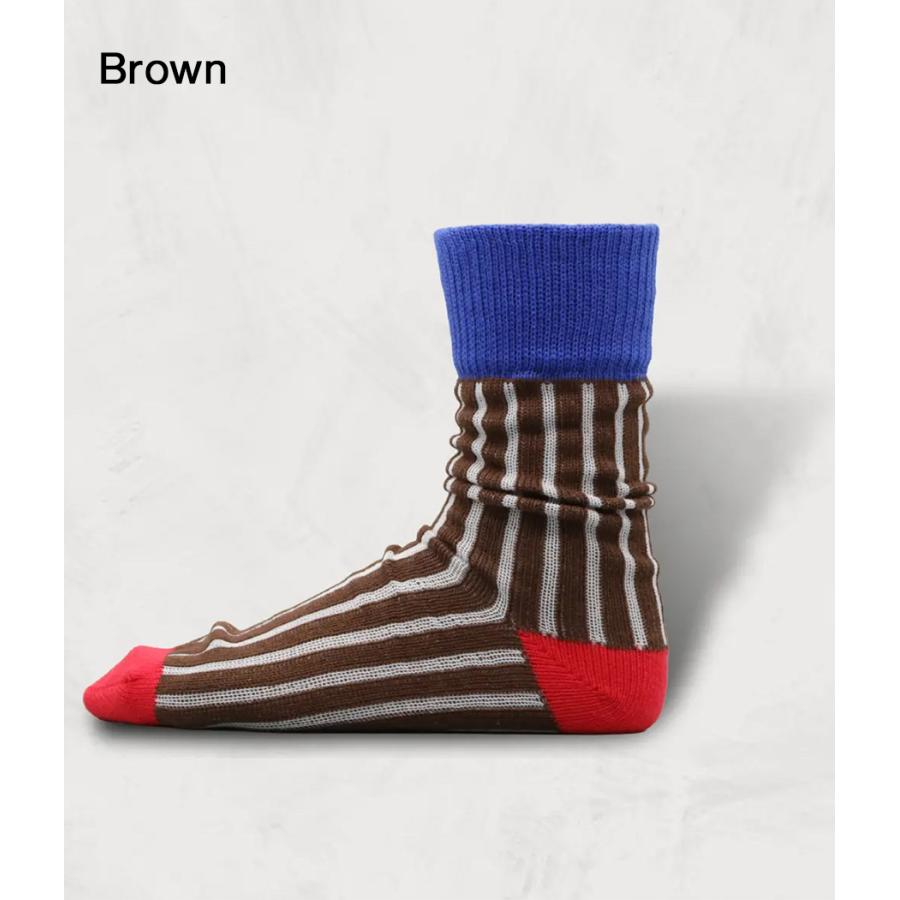【SHOWATABE｜ショウワタベ】コットンニードルアウトソックスストライプス Cotton Needle-Out Socks | Stripes ライム ピンク オレンジ ブラウン 靴下【sw-36】 |  | 01