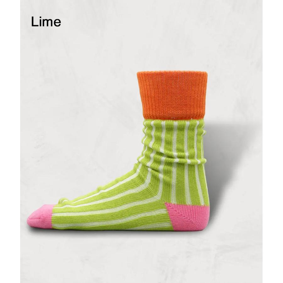 【SHOWATABE｜ショウワタベ】コットンニードルアウトソックスストライプス Cotton Needle-Out Socks | Stripes ライム ピンク オレンジ ブラウン 靴下【sw-36】 |  | 02