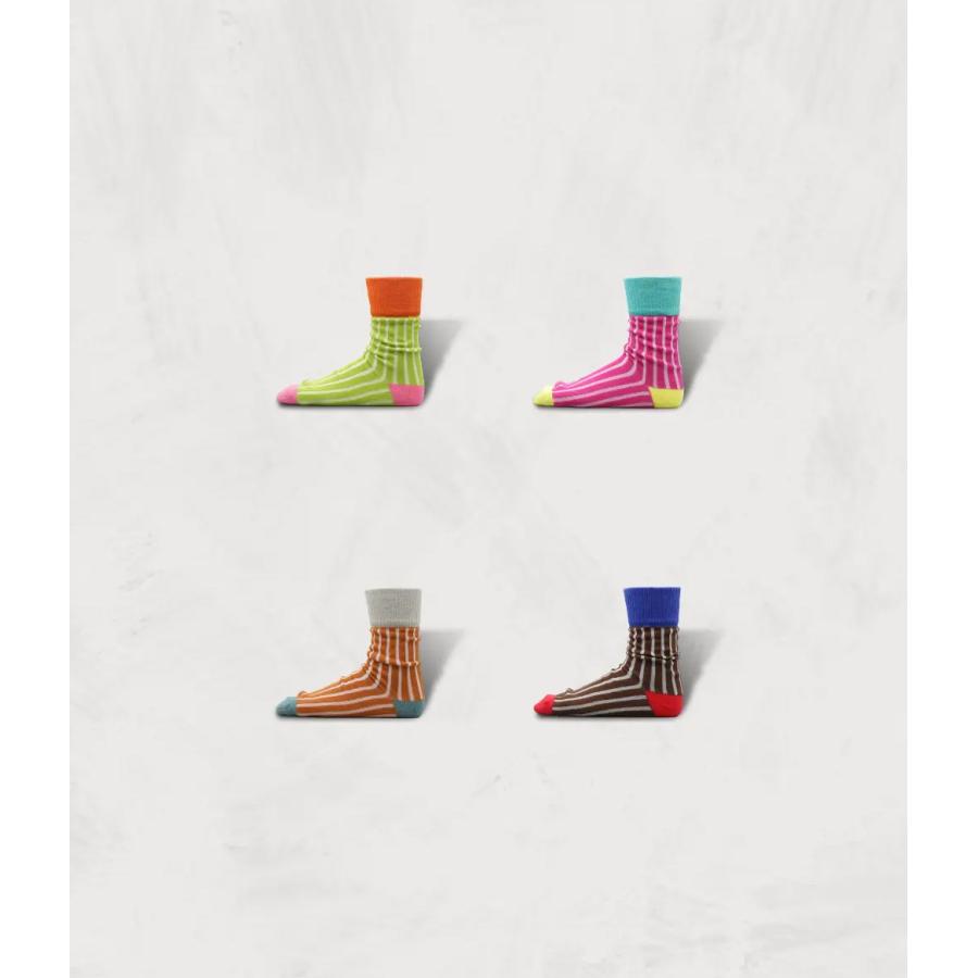 【SHOWATABE｜ショウワタベ】コットンニードルアウトソックスストライプス Cotton Needle-Out Socks | Stripes ライム ピンク オレンジ ブラウン 靴下【sw-36】 |  | 05